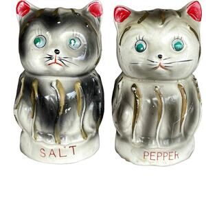 Vintage Tilso Cat Salt & Pepper Shakers Japan 4” Ceramic Kitten MCM Large FLAWED